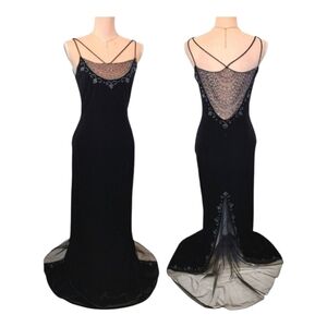 Vintage Dave & Johnny Black Velvet Dress with Bead Accents Sz 5/6